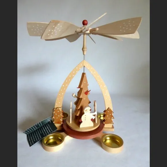 NEW 11” ERZGEBIRGISCHE VOLKSKUNST RICHARD GLASSER WOOD CHRISTMAS PYRAMID SNOWMAN - Picture 2 of 14